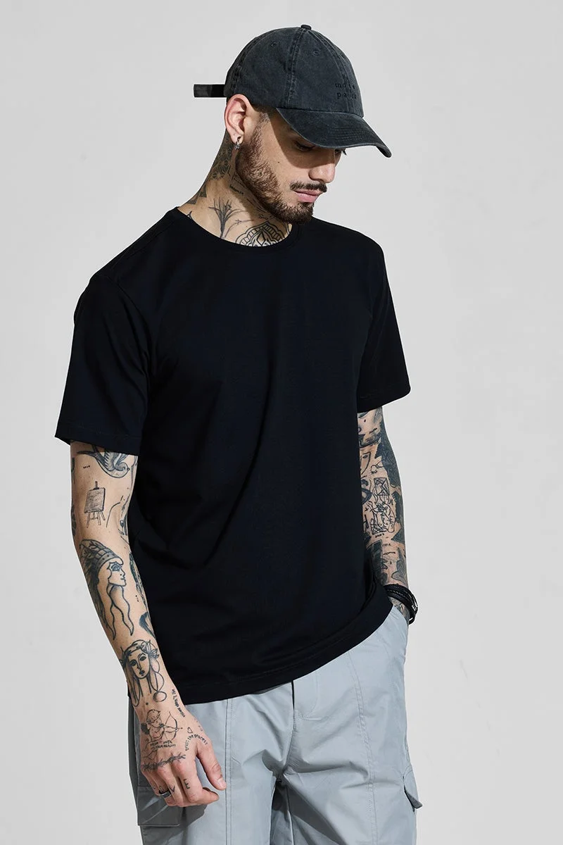 SNITCH Slim Fit 4-Way Stretch Black T-Shirt